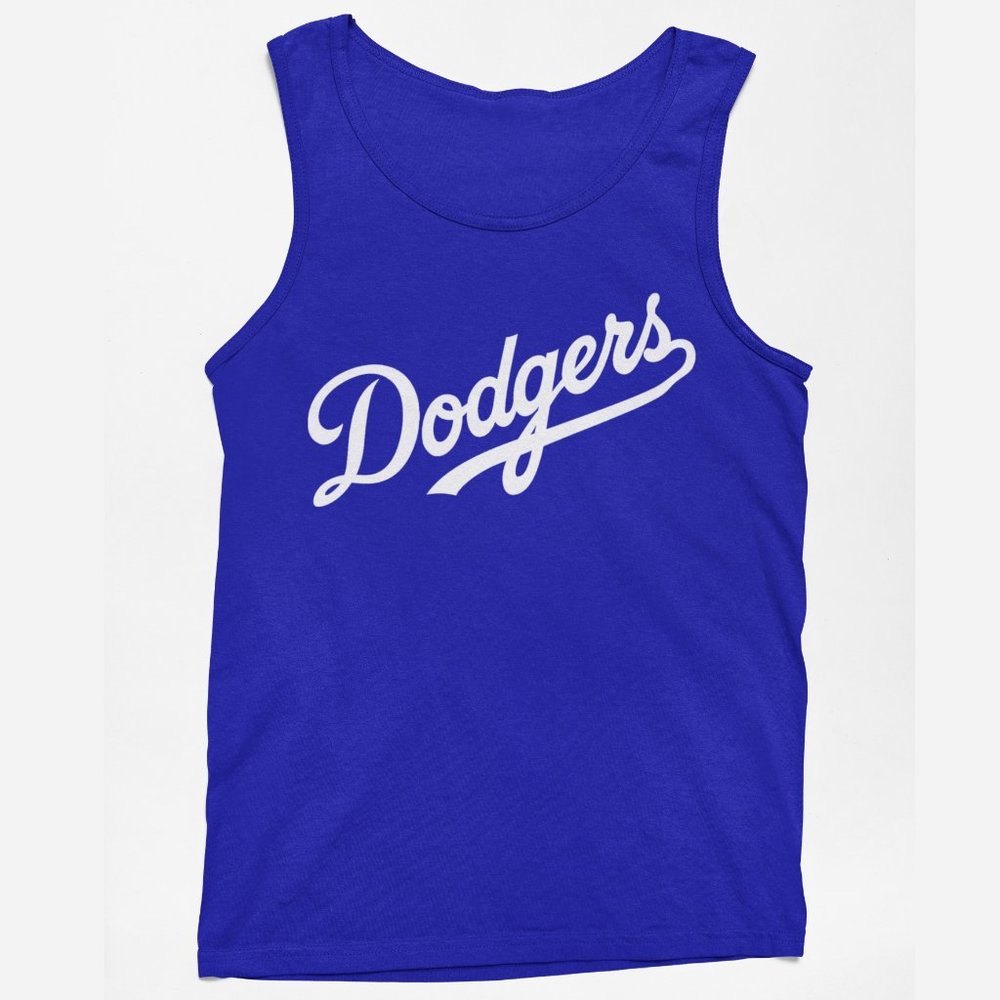 NEW Los Angeles Dodgers Script Home Wordmark Logo Tank Top ROYAL